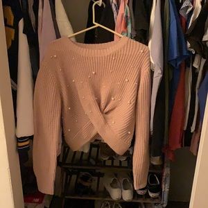 Twisted pink pearl sweater